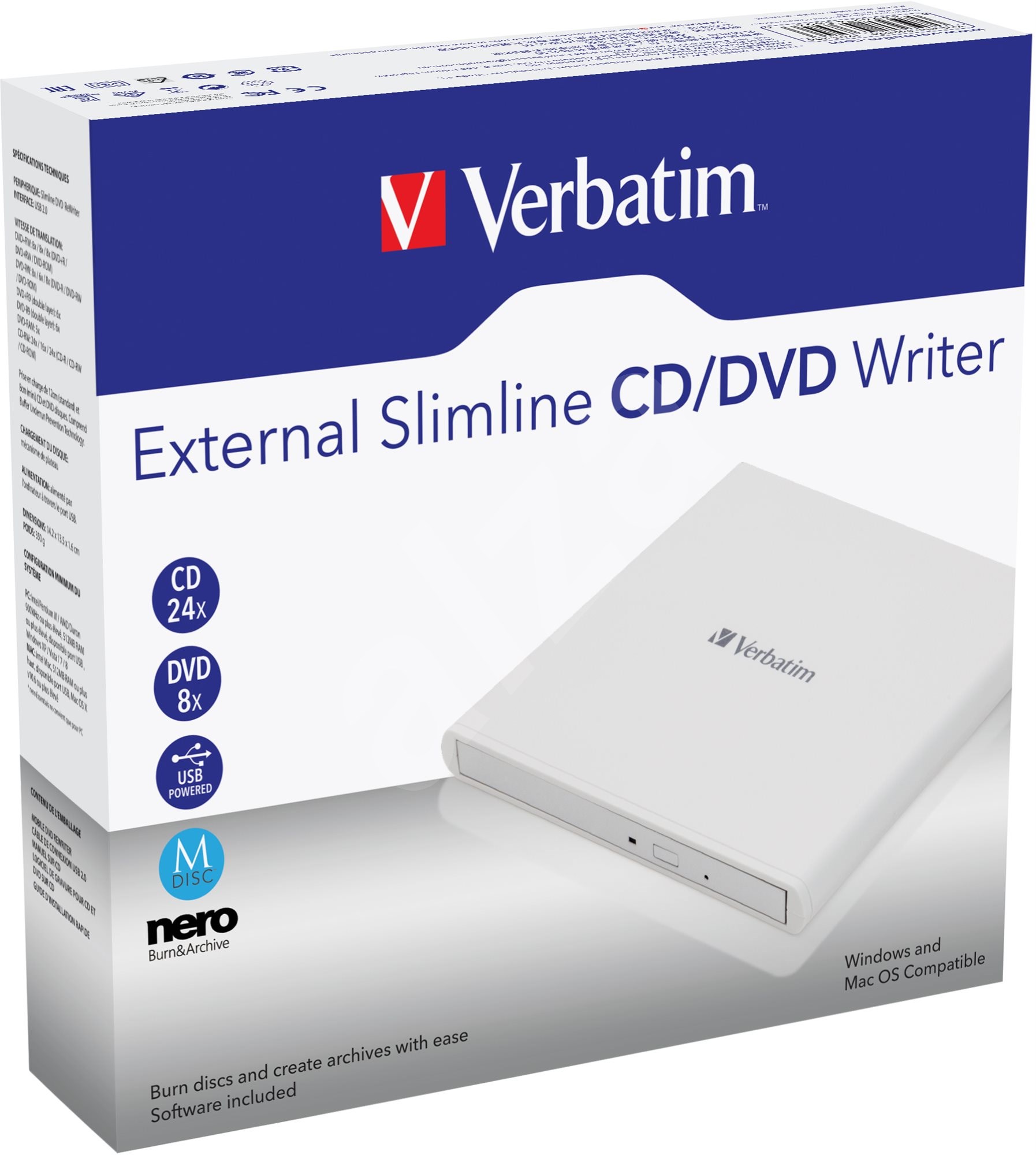 Verbatim External Slimline CD/DVD Writer biela - Externá napaľovačka ...