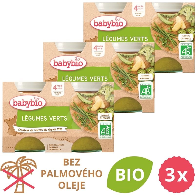 BABYBIO Zelená zelenina 3× (2× 130 g) - Príkrm