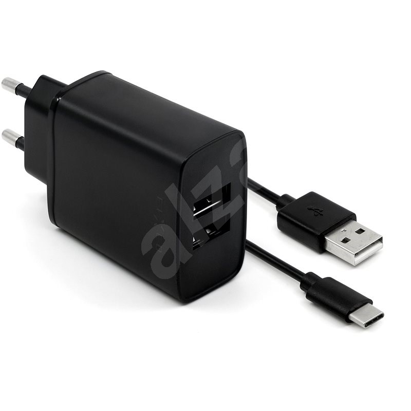FIXED Smart Rapid Charge 15 W s 2× USB výstupom a USB/USB-C káblom 1 m čierna - Nabíjačka do siete