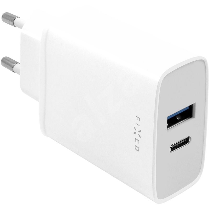 FIXED Travel s USB-C a USB výstupom podpora PD 30 W biela - Nabíjačka do siete