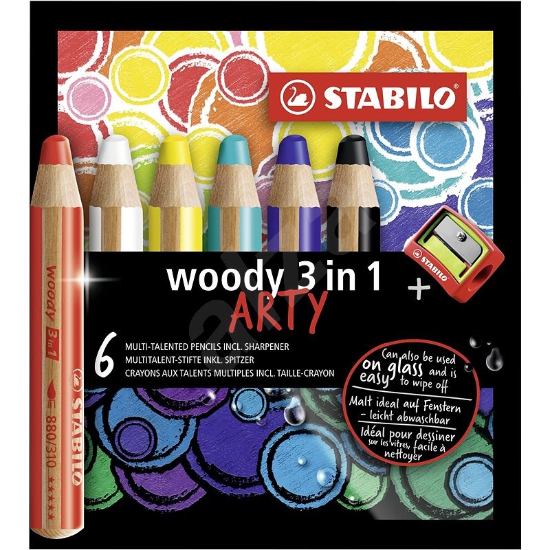 Stabilo Farebné ceruzky „Woody ARTY 3 in 1“, 6 rôznych farieb, okrúhle, hrubé, STABILO - Pastelky