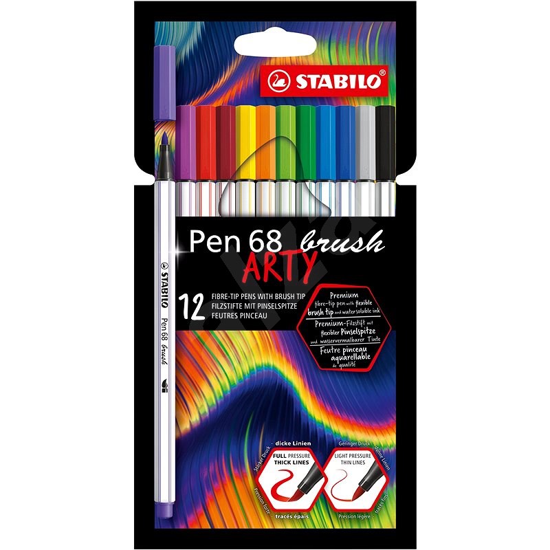 STABILO Pen 68 brush, 12 ks, puzdro „ARTY“ - Fixky