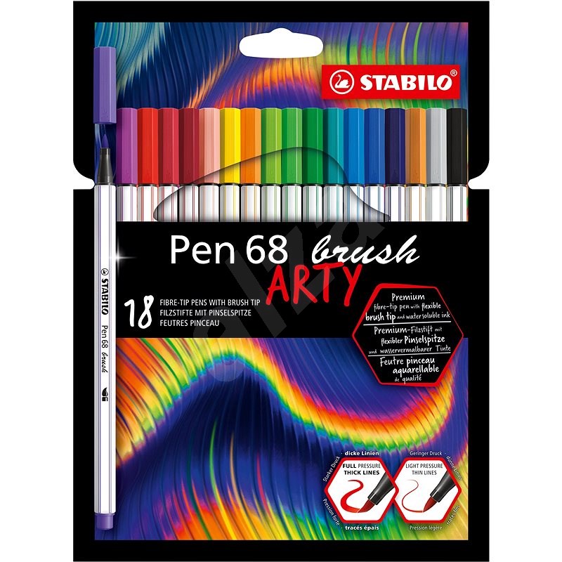 STABILO Pen 68 brush, 18 ks, puzdro „ARTY“ - Fixky