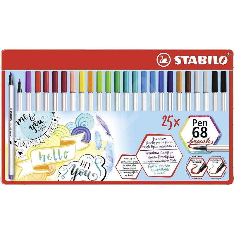 STABILO Pen 68 brush, 25 ks, kovové puzdro - Fixky