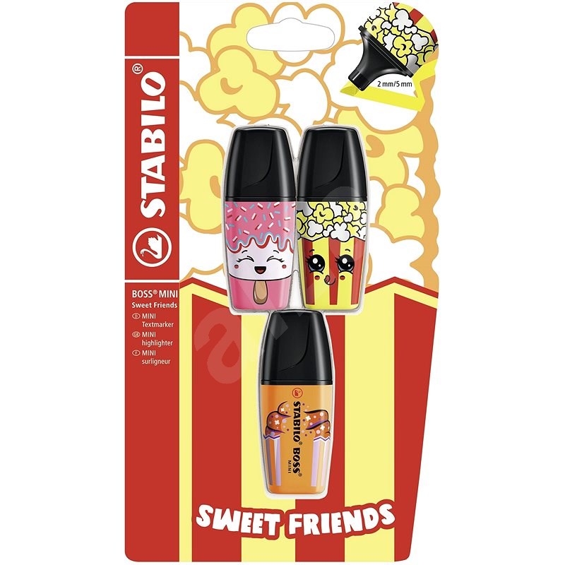 STABILO BOSS MINI Sweet Friends 3 ks blister (ružový, žltý, oranžový) - Zvýrazňovač