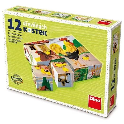 Dino Domáce zvieratká, 12 kociek - Drevené kocky