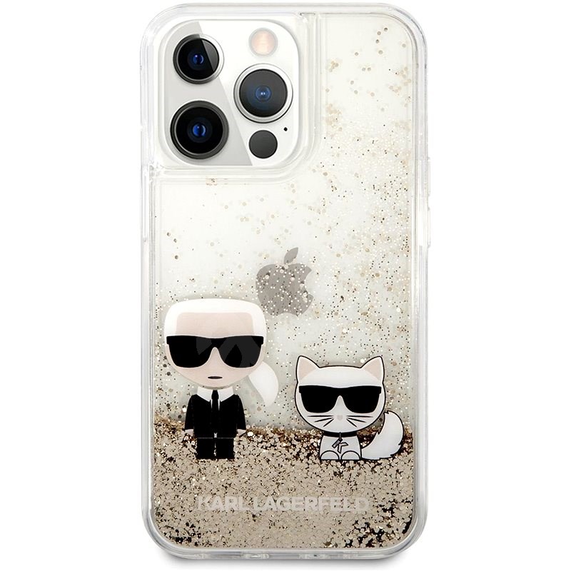 Karl Lagerfeld Liquid Glitter Karl and Choupette Kryt na Apple iPhone 13 Pro Max Gold - Kryt na mobil