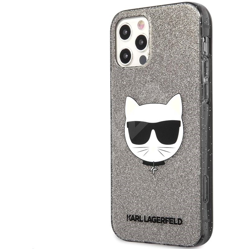 Karl Lagerfeld Choupette Head Glitter Kryt na Apple iPhone 12 Pro Max Black - Kryt na mobil