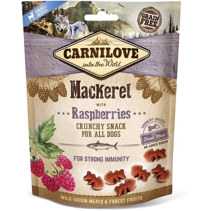 Carnilove dog crunchy snack mackerel with raspberries with fresh meat 200 g - Maškrty pre psov