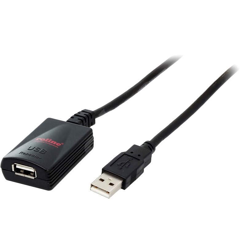 ROLINE USB 2.0 predlžovací 5m AA aktívny čierny - Dátový kábel