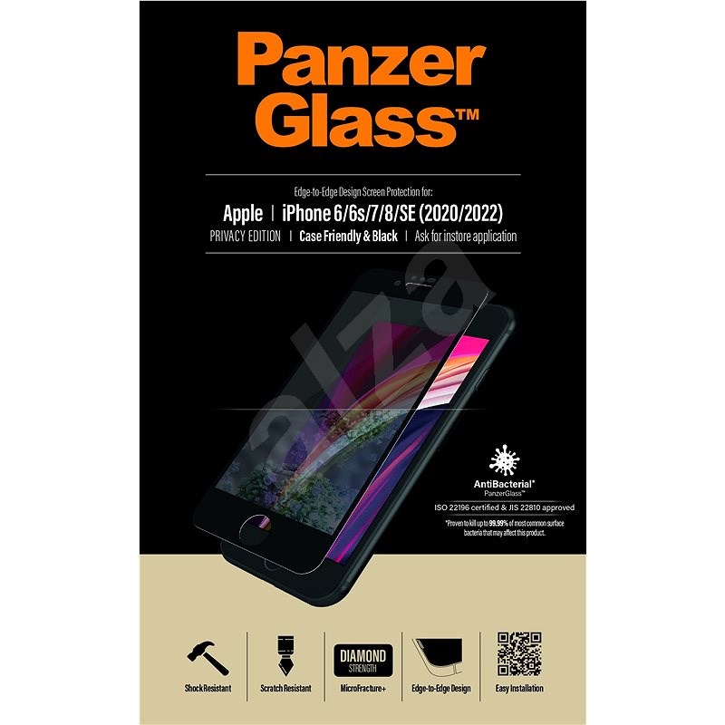 PanzerGlass Edge-to-Edge Privacy na Apple iPhone 6/6s/7/8/SE (2020)/SE (2022) čierne - Ochranné sklo