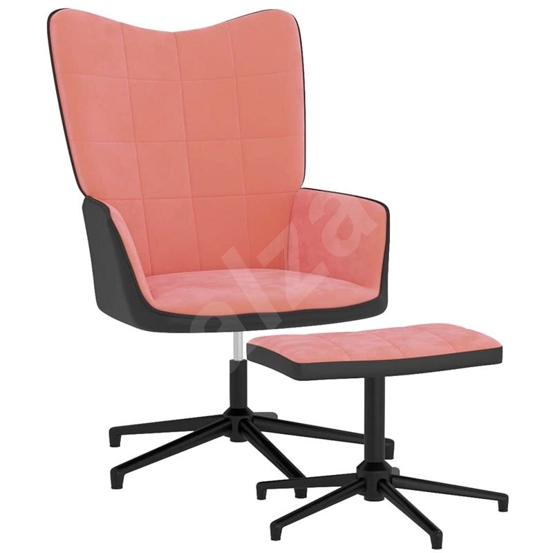 Relaxačné kreslo so stoličkou ružové zamat a PVC, 327846 - Kreslo