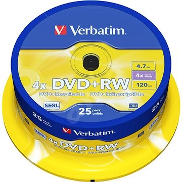 Verbatim DVD + RW 4x, 25 ks cakebox - Médium