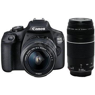 Canon EOS 2000D + 18–55 mm IS II + 75–300 mm DC III