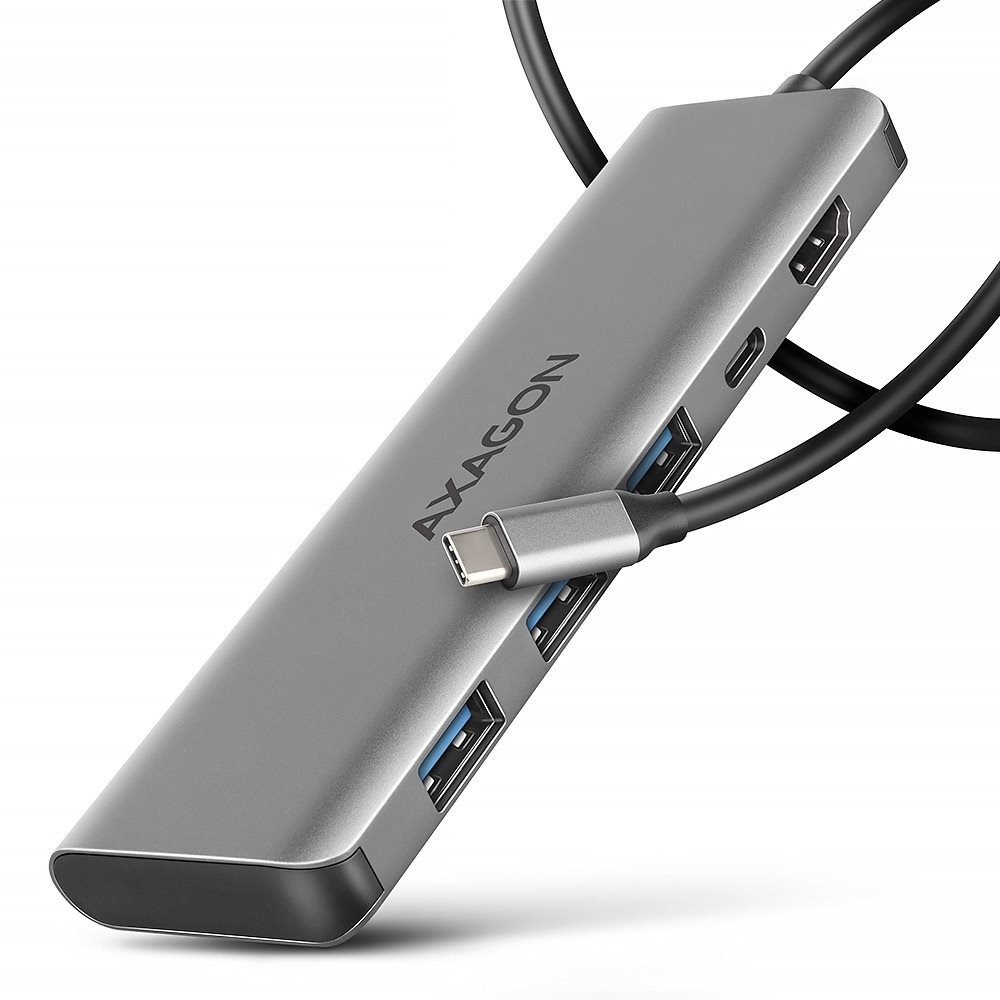 AXAGON HMC-5H, 5-in-1 Hub, USB-C 5 Gbps, 3× USB-A, HDMI 4 k/30 Hz, PD 100 W, USB-C cable 100 cm