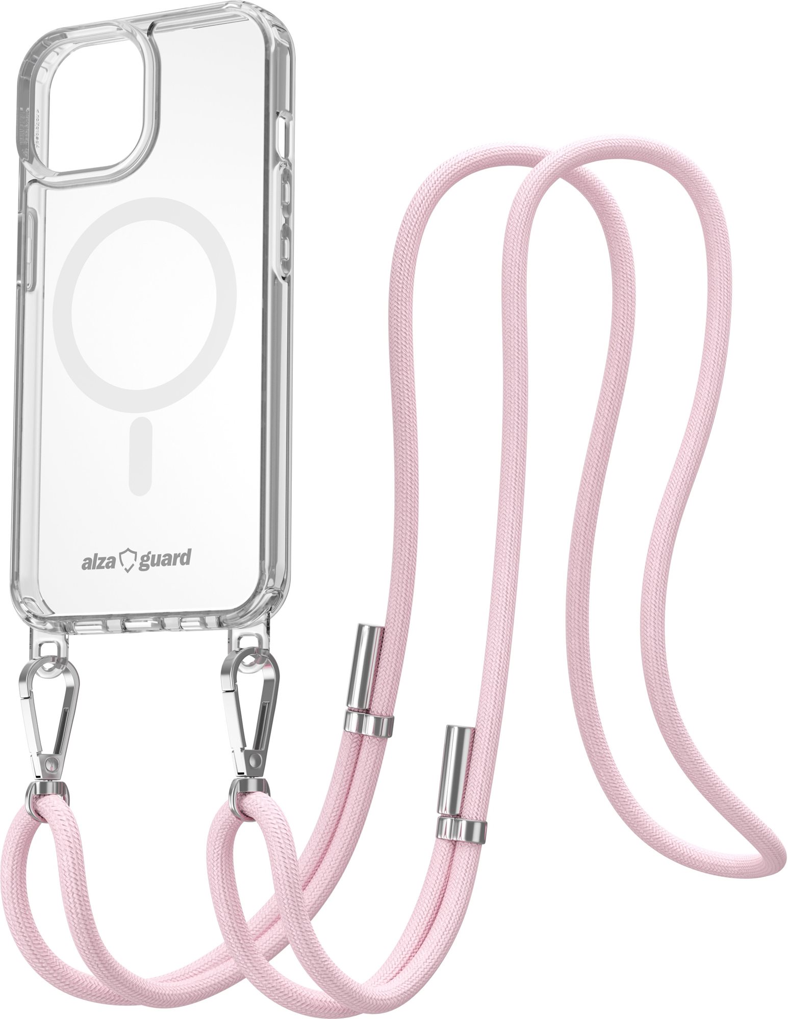 AlzaGuard Luxe Detach Lanyard Case Compatible with MagSafe for iPhone 15 růžový