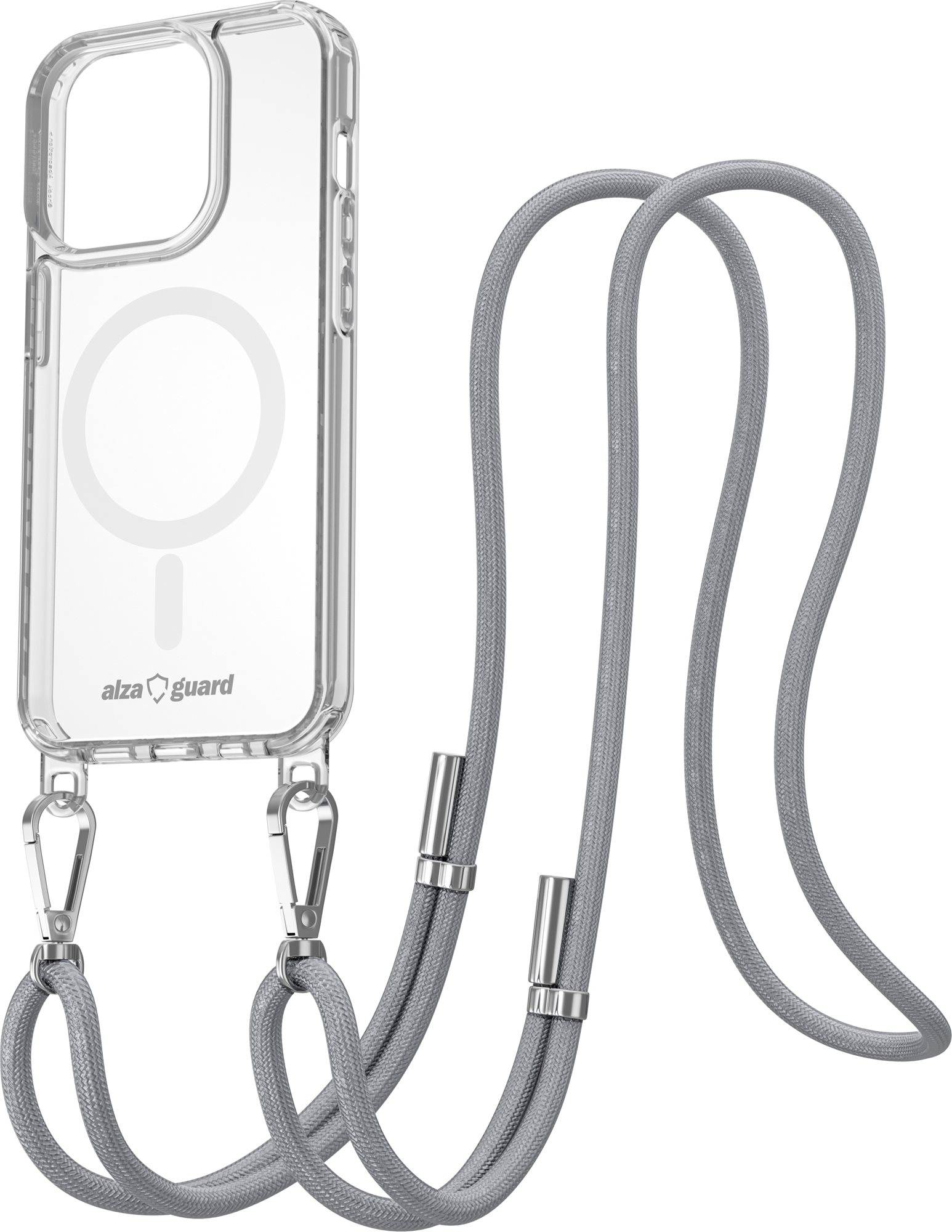 AlzaGuard Luxe Detach Lanyard Case Compatible with MagSafe for iPhone 15 Pro šedý