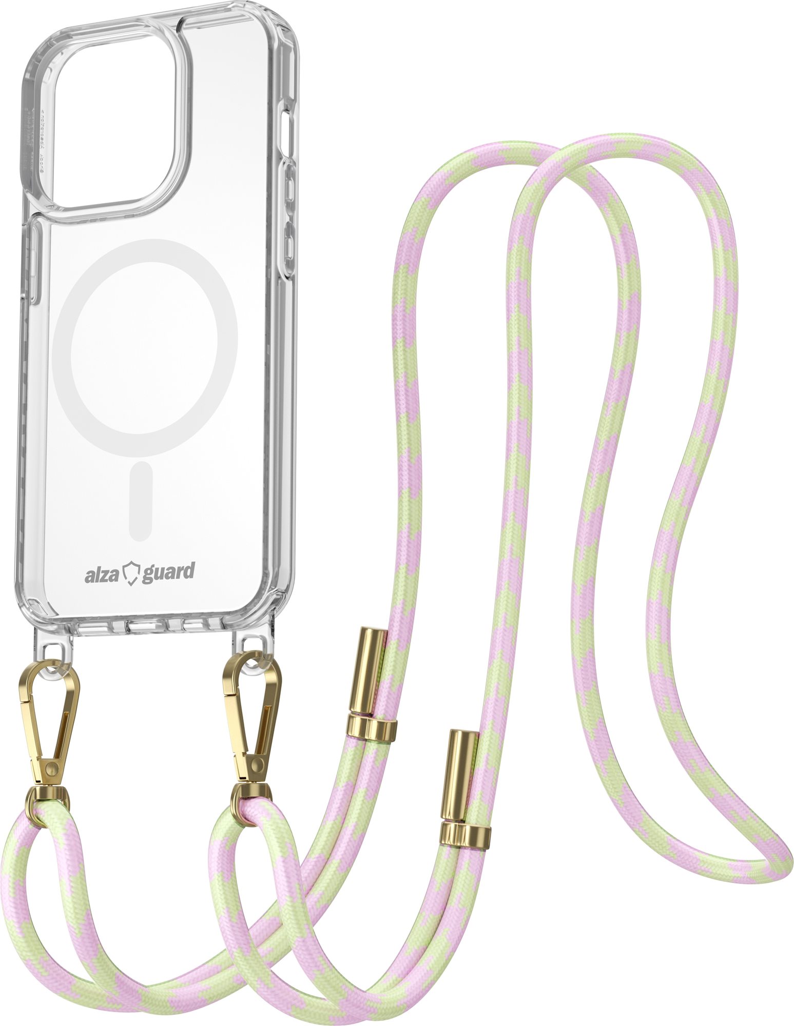 AlzaGuard Luxe Detach Lanyard Case Compatible with MagSafe for iPhone 15 Pro růžovožlutý