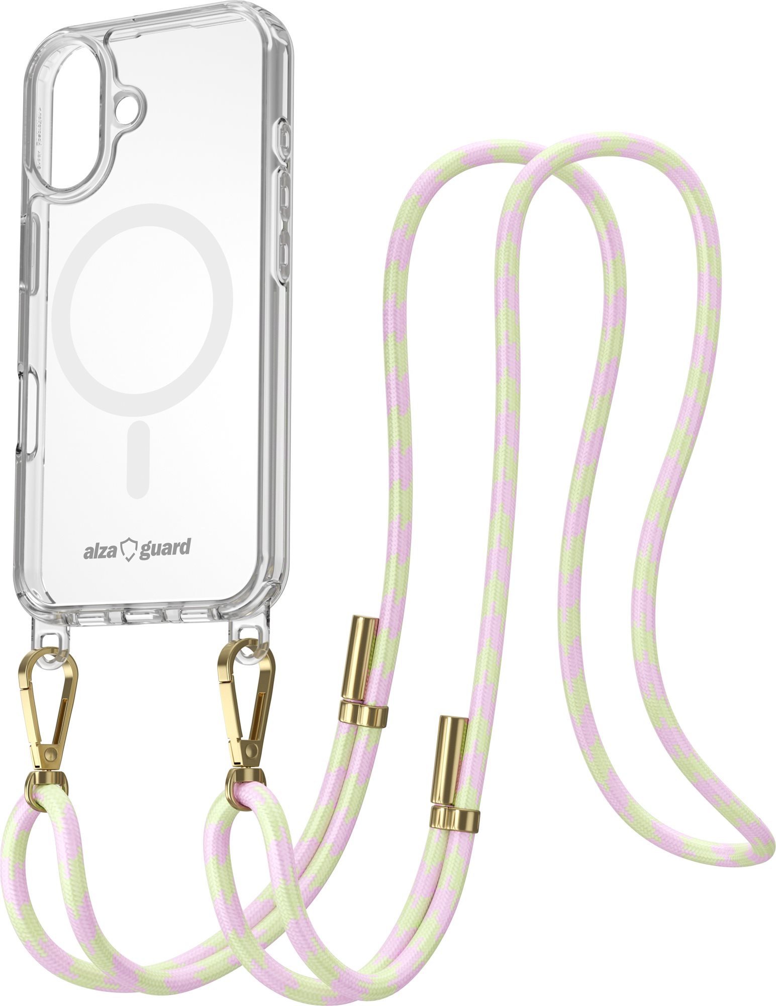 AlzaGuard Luxe Detach Lanyard Case Compatible with MagSafe for iPhone 16 růžovožlutý