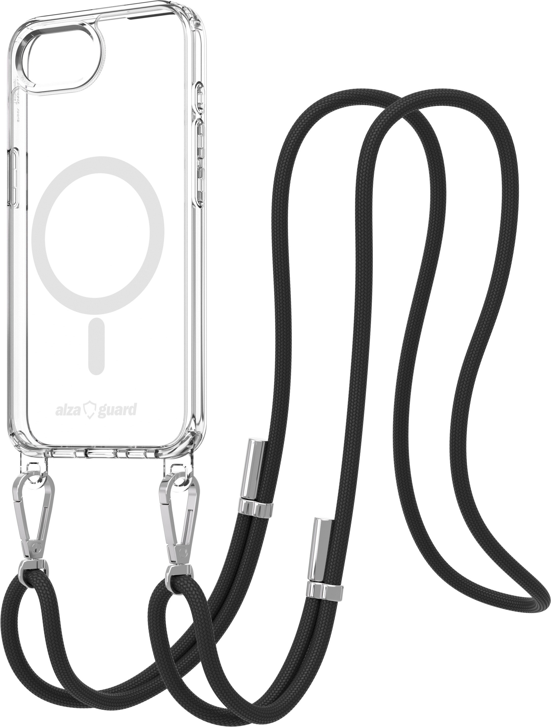 AlzaGuard Luxe Detach Lanyard Case Compatible with MagSafe for iPhone 16e čierny