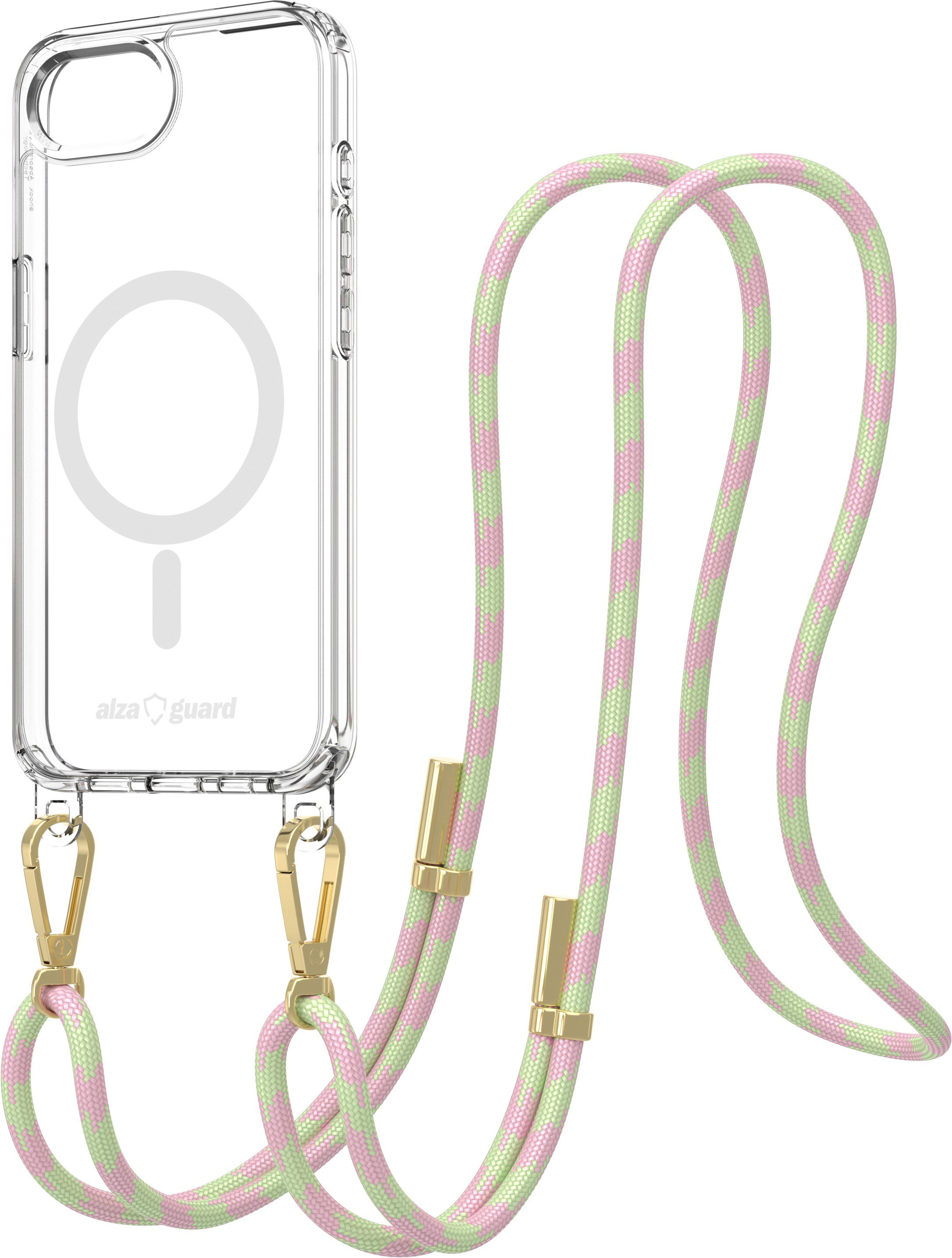 AlzaGuard Luxe Detach Lanyard Case Compatible with MagSafe for iPhone 16e ružovožltý