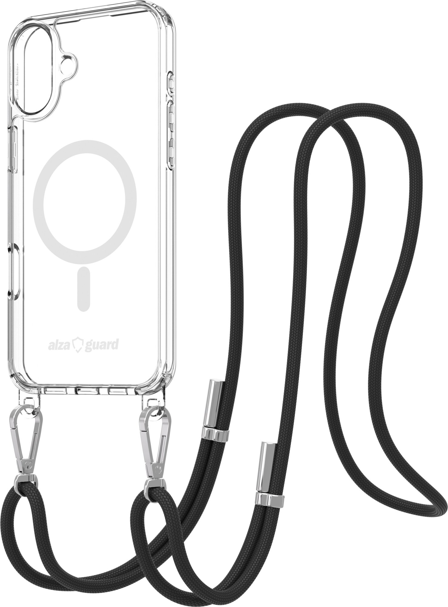 AlzaGuard Luxe Detach Lanyard Case Compatible with MagSafe for iPhone 16 Plus čierny