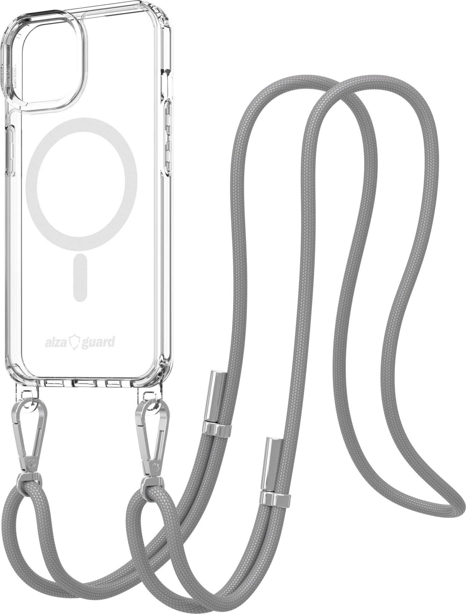 AlzaGuard Luxe Detach Lanyard Case Compatible with MagSafe for iPhone 14 sivý