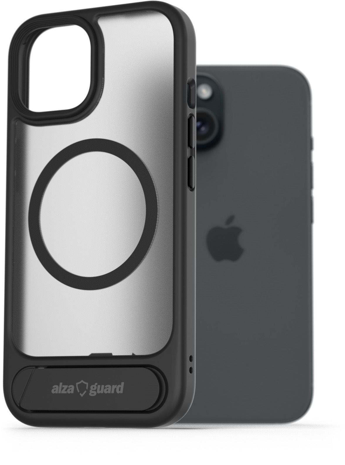 AlzaGuard Matte Case with Stand Compatible with MagSafe for iPhone 15 čierny