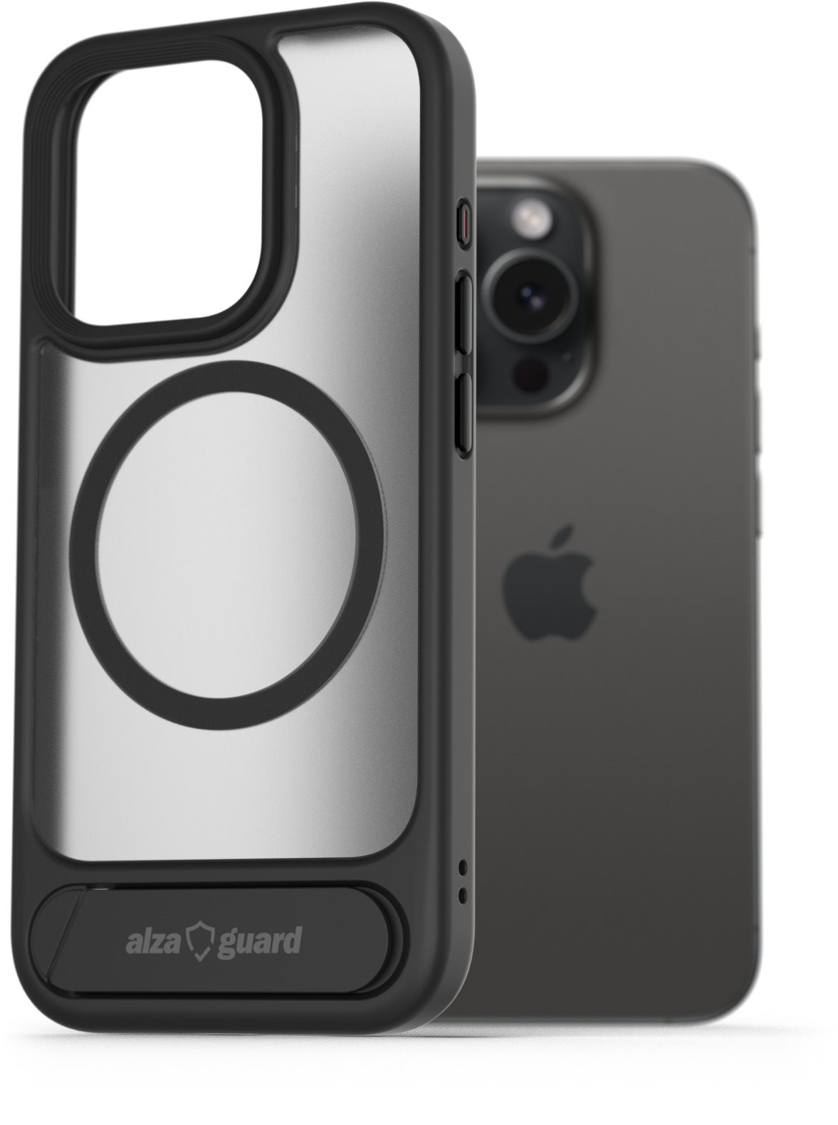 AlzaGuard Matte Case with Stand Compatible with MagSafe for iPhone 15 Pro Max čierny