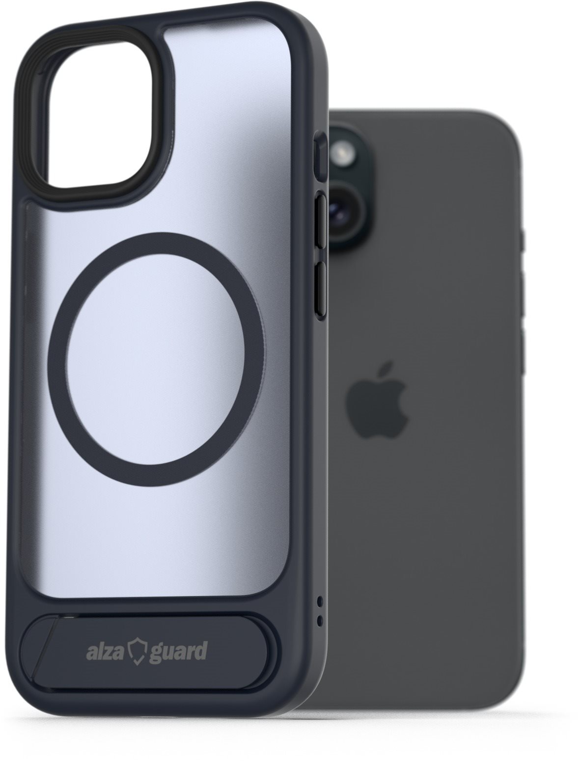 AlzaGuard Matte Case with Stand Compatible with MagSafe for iPhone 15 tmavo modrý