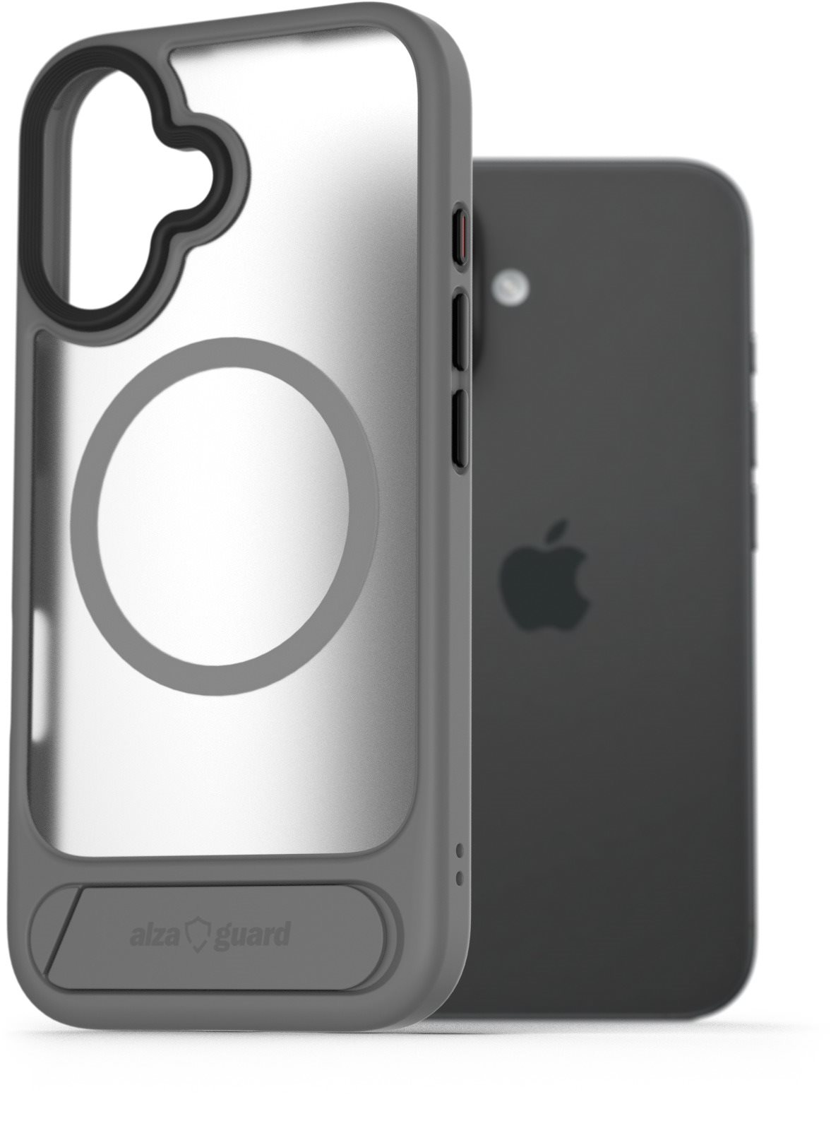AlzaGuard Matte Case with Stand Compatible with MagSafe for iPhone 16 sivý