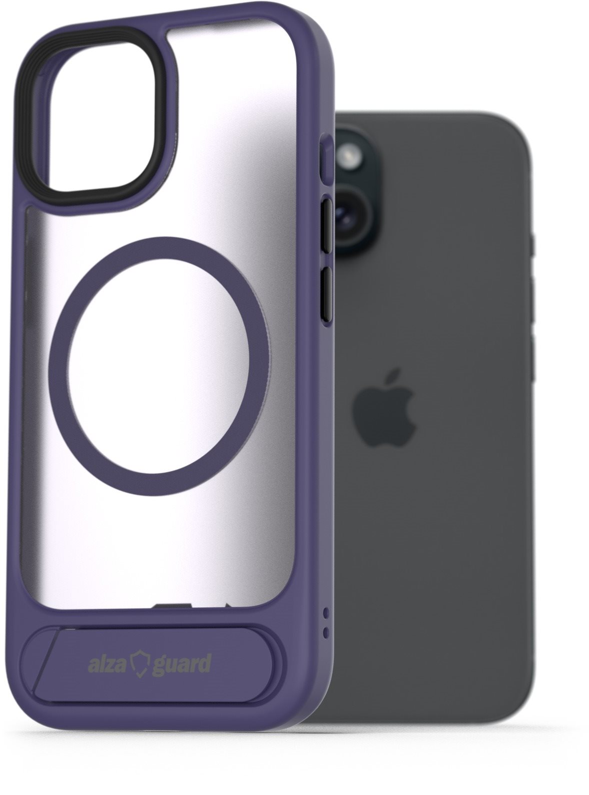 AlzaGuard Matte Case with Stand Compatible with MagSafe for iPhone 15 fialový