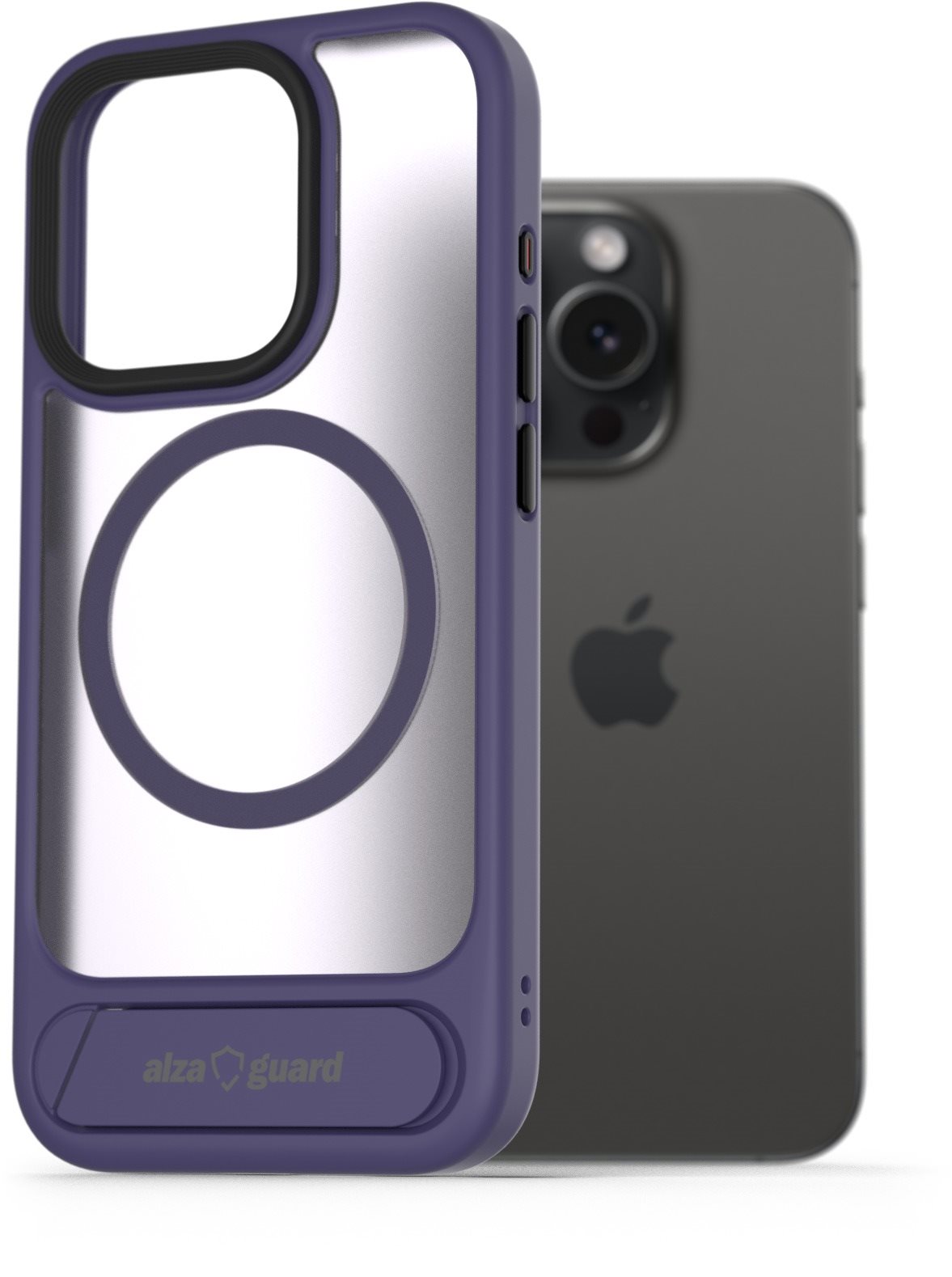 AlzaGuard Matte Case with Stand Compatible with MagSafe for iPhone 15 Pro Max fialový
