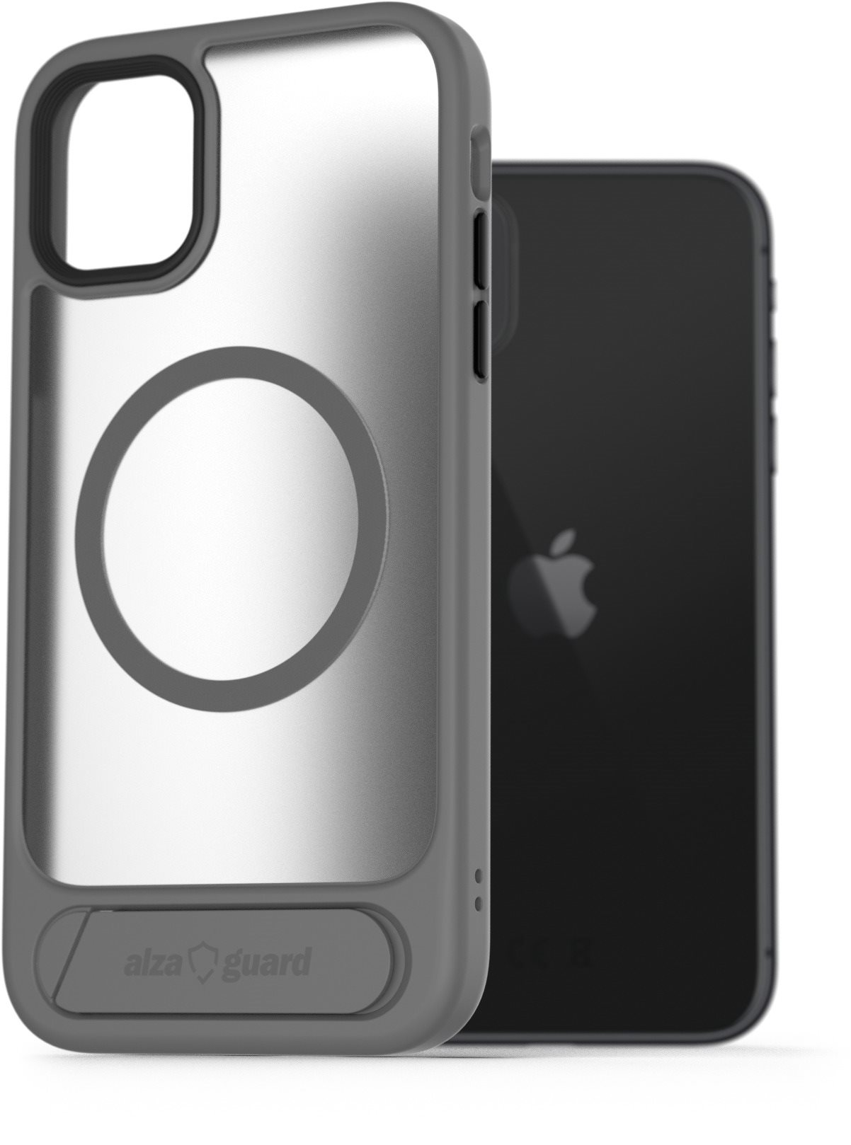 AlzaGuard Matte Case with Stand Compatible with MagSafe for iPhone 11 sivý