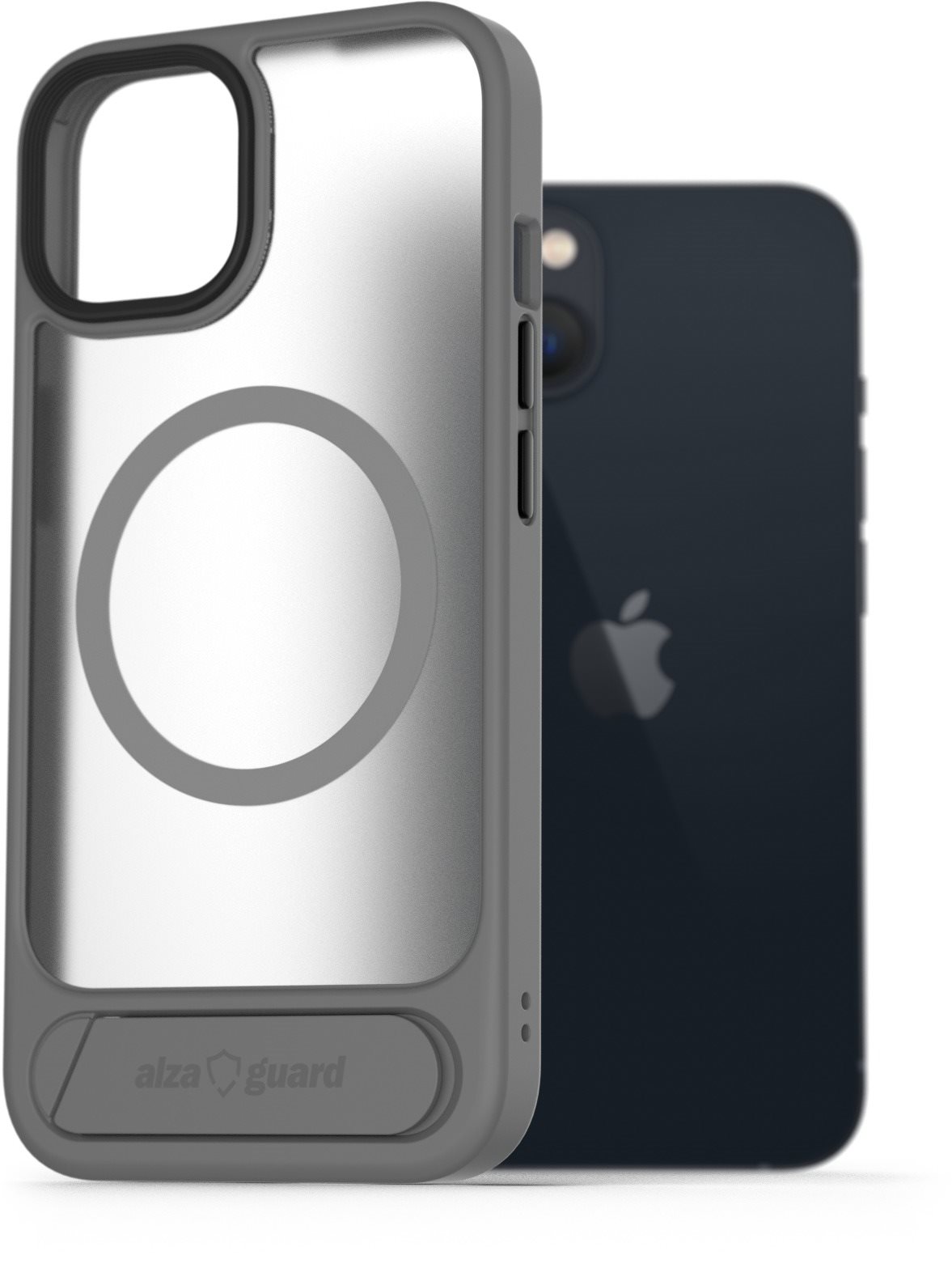 AlzaGuard Matte Case with Stand Compatible with MagSafe for iPhone 13 sivý