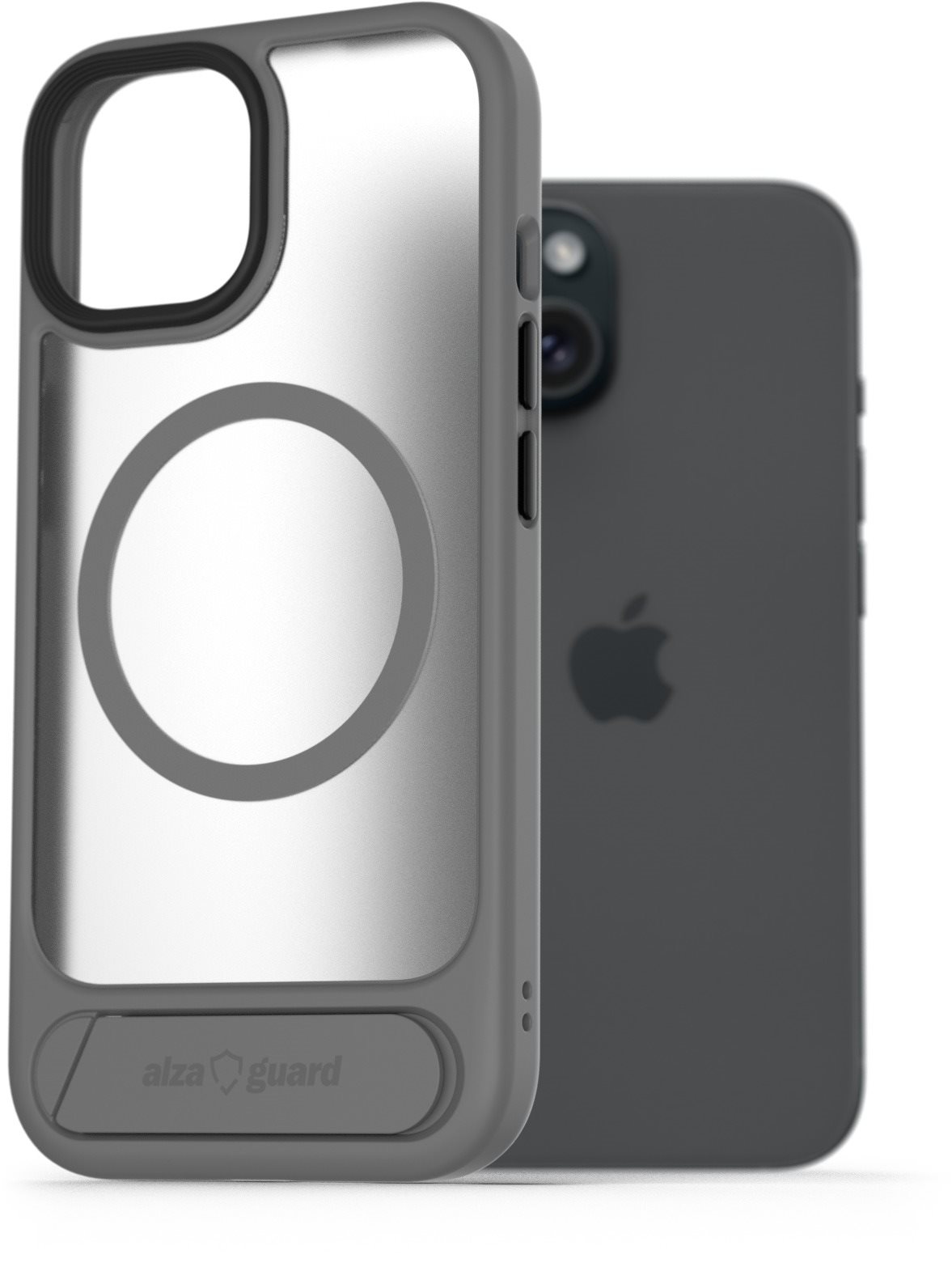 AlzaGuard Matte Case with Stand Compatible with MagSafe for iPhone 15 sivý