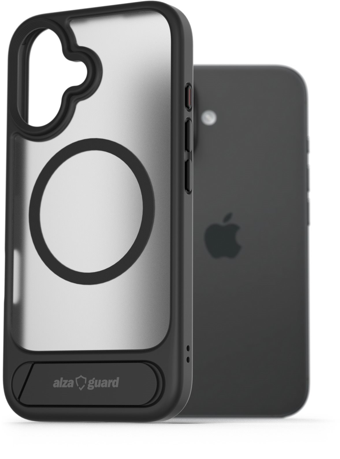 AlzaGuard Matte Case with Stand Compatible with MagSafe for iPhone 16 čiernyý