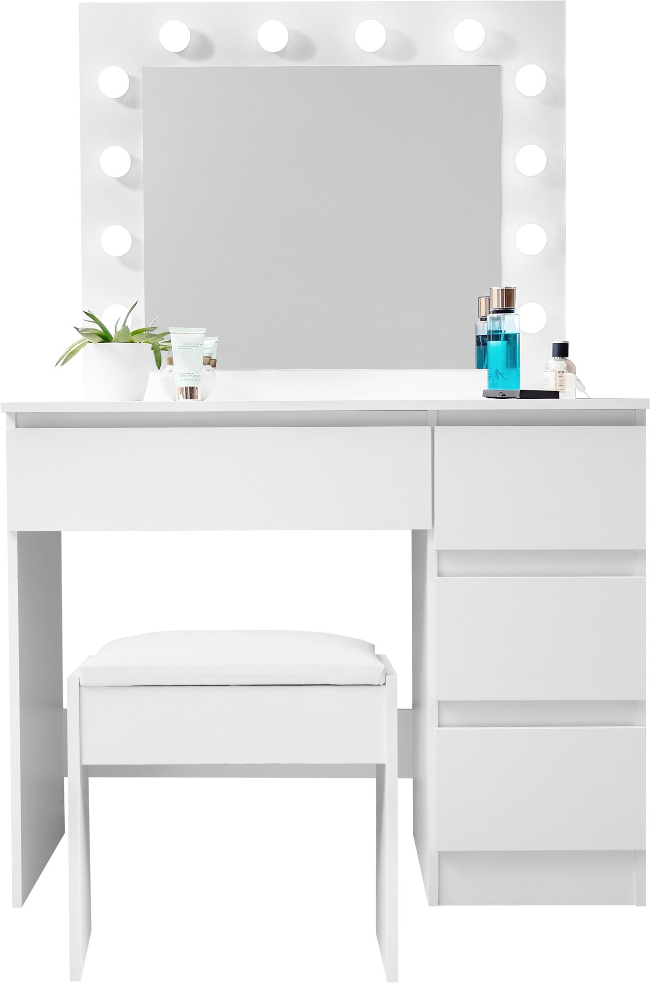 Aga Toaletný stolík MRDT09 so zrkadlom a osvetlením + taburet, matný biely