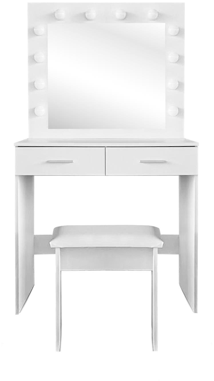 Aga Toaletný stolík MRDT11 so zrkadlom a osvetlením + taburet, matný biely