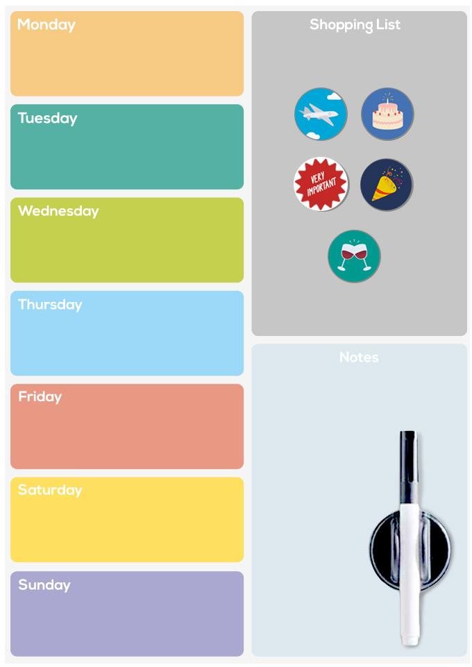 Balvi Magnetická popisovateľná tabuľa na chladničku Week Planner 27143