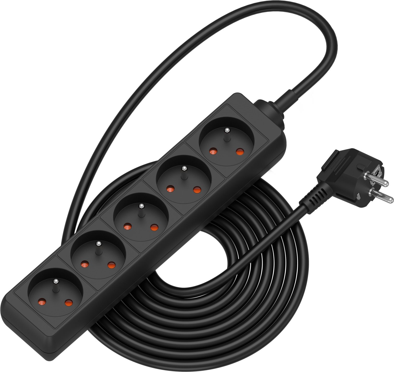 AlzaPower predlžovací prívod 230 V 5 zásuviek 5 m čierny