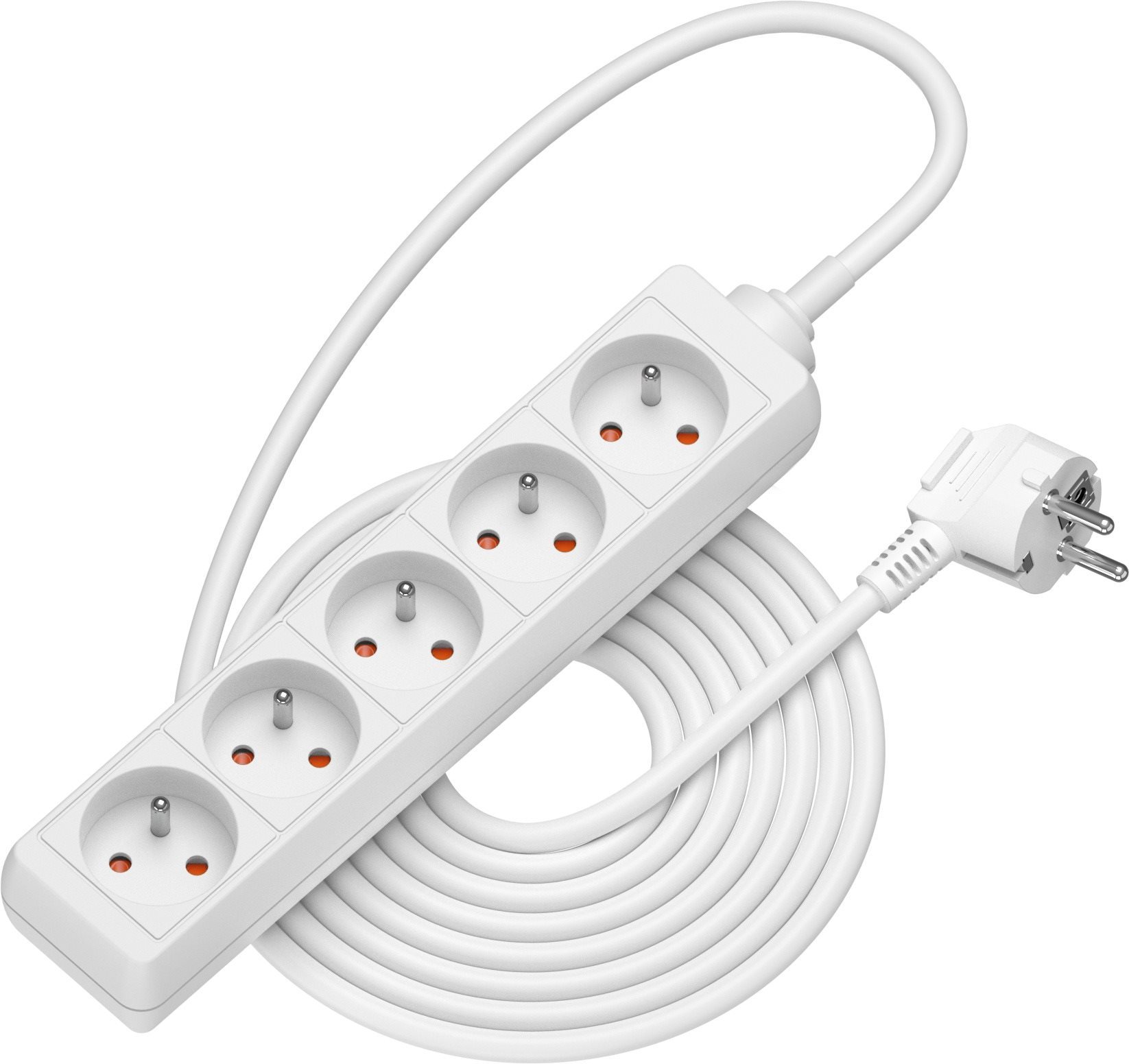 AlzaPower predlžovací prívod 230 V 5 zásuviek 5 m biely
