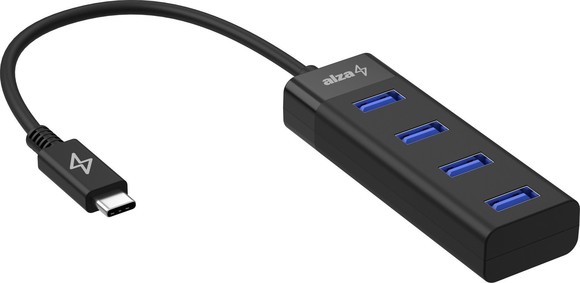 AlzaPower Core USB-C (M) na 4× USB-A (F) čierny