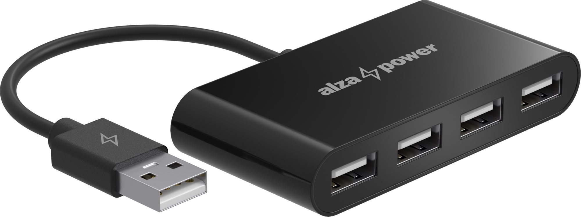 AlzaPower USB hub USB-A (M) na 4× USB-A 2.0 (F) čierny