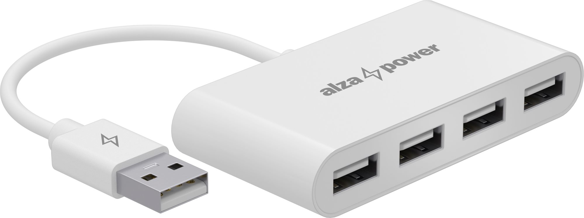 AlzaPower USB hub USB-A (M) na 4× USB-A 2.0 (F) biely