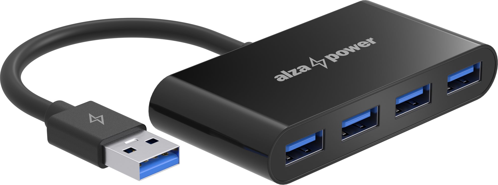 AlzaPower USB hub USB-A (M) na 4× USB-A 3.0 (F) čierny