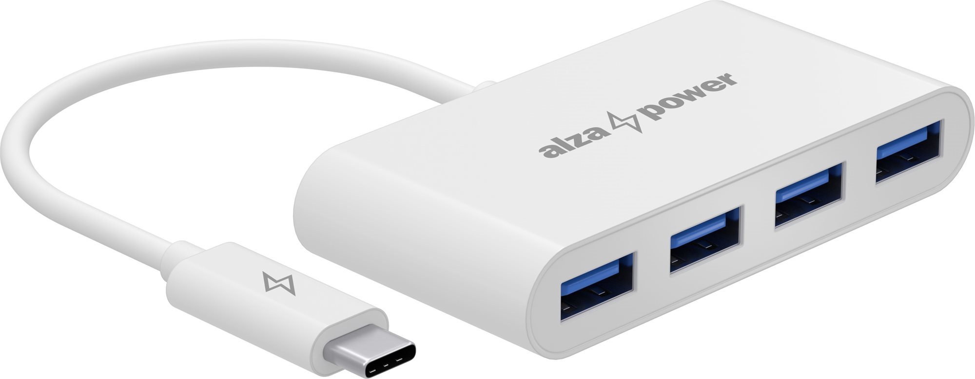 AlzaPower USB hub USB-C (M) na 4× USB-A 3.0 (F) biely