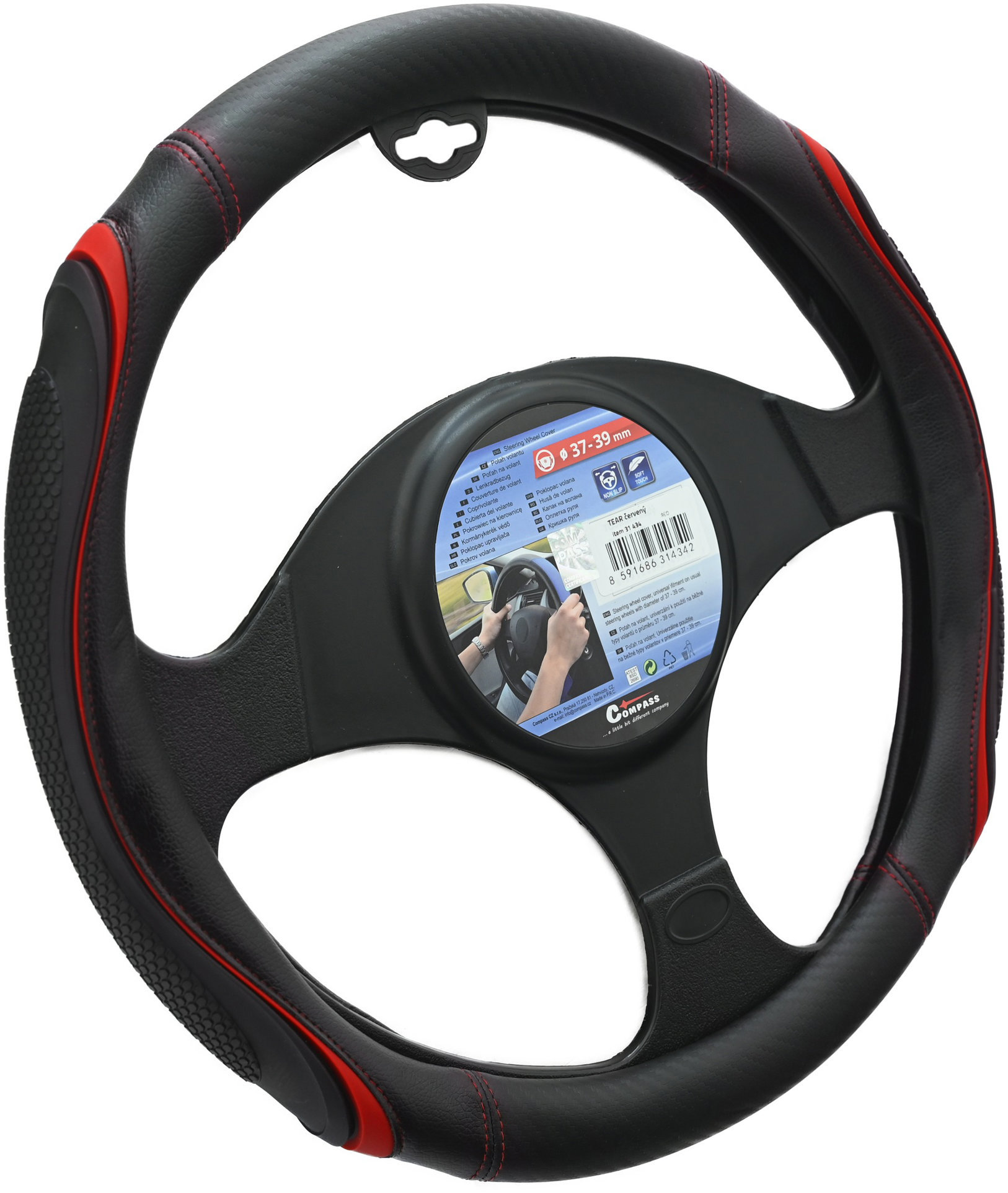 COMPASS TEAR potah volantu, červený