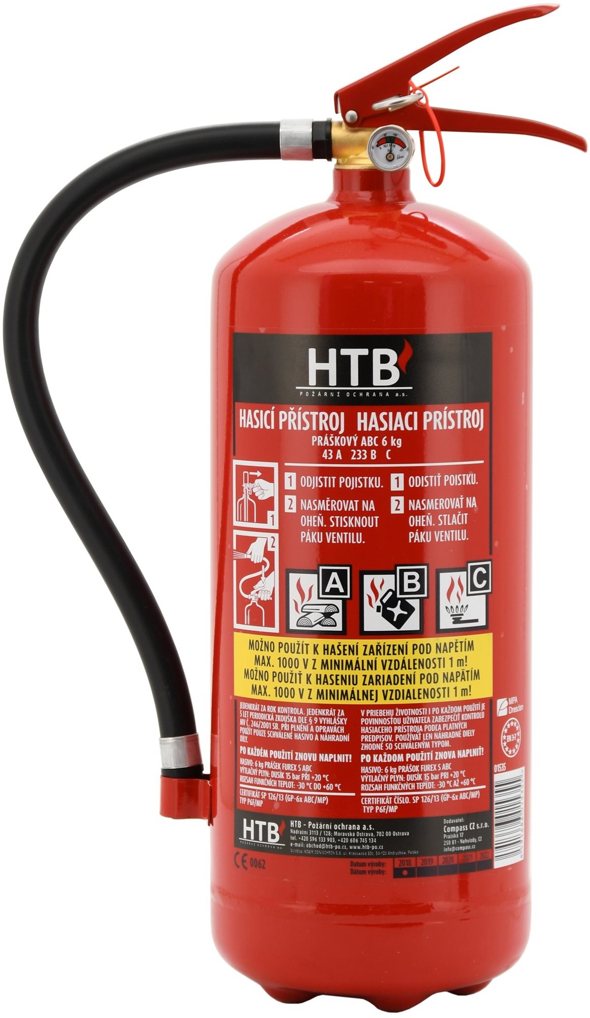 COMPASS - Hasiaci prístroj práškový, 6 kg ABC (43A)