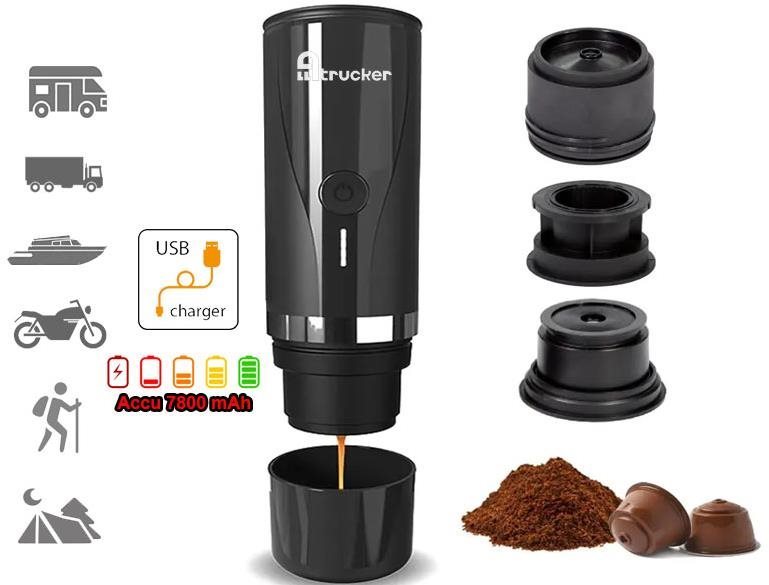 Alltrucker Cestovný USB kávovar na kapsuly Nespresso, mletú kávu